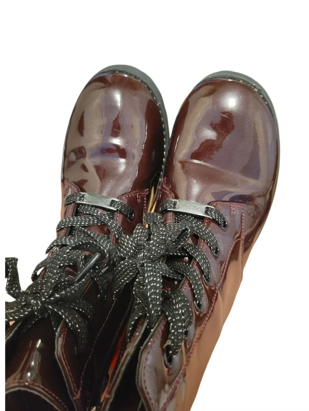 Combat Boots in Burgundy glossy patent leather sz.3 Little girl Tahari